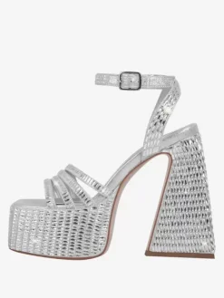 Sandales Chaussures de soirée noires strass bloc talon plate-forme à talons hauts carré