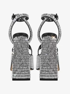 Sandales Chaussures de soirée noires strass bloc talon plate-forme à talons hauts carré