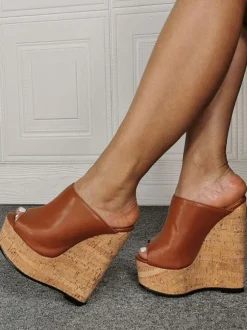 Sandales Compensées En Cuir PU Pour Femmes Décontracté
