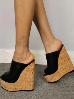 Sandales Compensées En Cuir PU Pour Femmes Décontracté