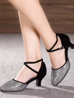 Sandales de danse multicolores à talons scintillants pour femme