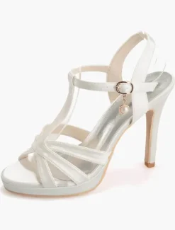 Sandales de mariée à talon haut en satin type T Chaussures de mariée