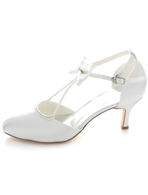 Sandales de mariée blanc orné de noeud en satin talons hauts de mariage