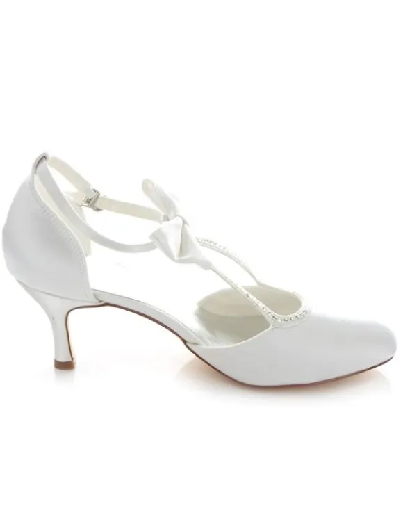 Sandales de mariée blanc orné de noeud en satin talons hauts de mariage