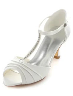 Sandales de mariée blanche bout ouvert en satin type T Chaussures de mariée
