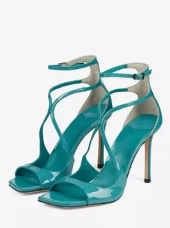 Sandales de Soirée Femme à Talons Hauts avec Bout Ouvert Verni Unicolore