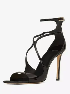Sandales de Soirée Femme à Talons Hauts avec Bout Ouvert Verni Unicolore