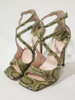Sandales de Soirée Femme à Talons Hauts avec Bout Ouvert Verni Unicolore
