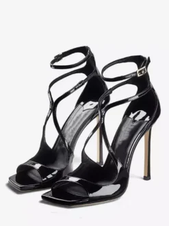 Sandales de Soirée Femme à Talons Hauts avec Bout Ouvert Verni Unicolore