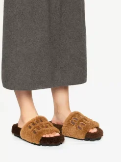 Sandales d'hiver en laine tricotée pour femmes sandales plates à bout ouvert