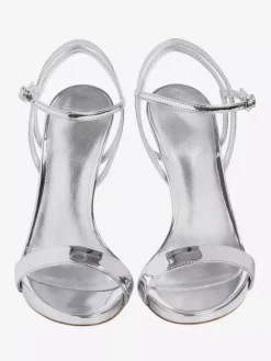 Sandales dorées à talons hauts métallisées chaussures de bal à bout ouvert.