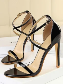 Sandales femme à talon haut nude en PU boucle réglable