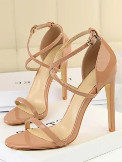 Sandales femme à talon haut nude en PU boucle réglable