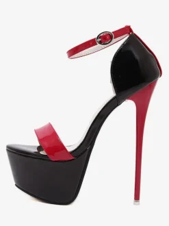 Sandales femme noir talon haut plateforme boucle métal réglable