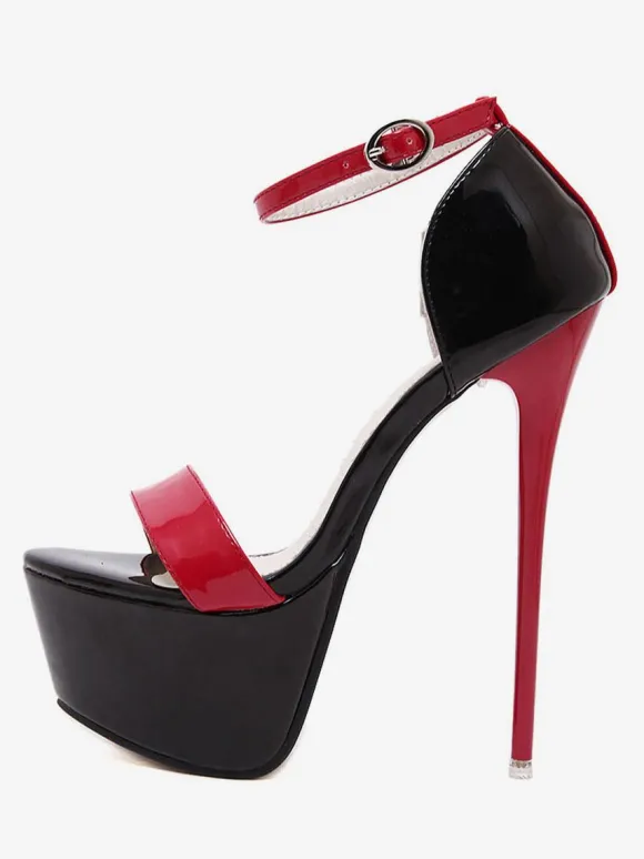 Sandales femme noir talon haut plateforme boucle métal réglable