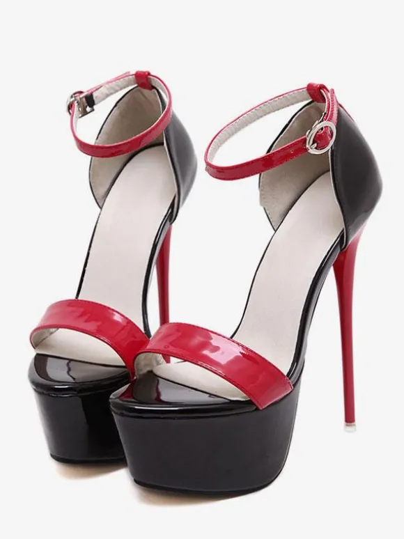 Sandales femme noir talon haut plateforme boucle métal réglable