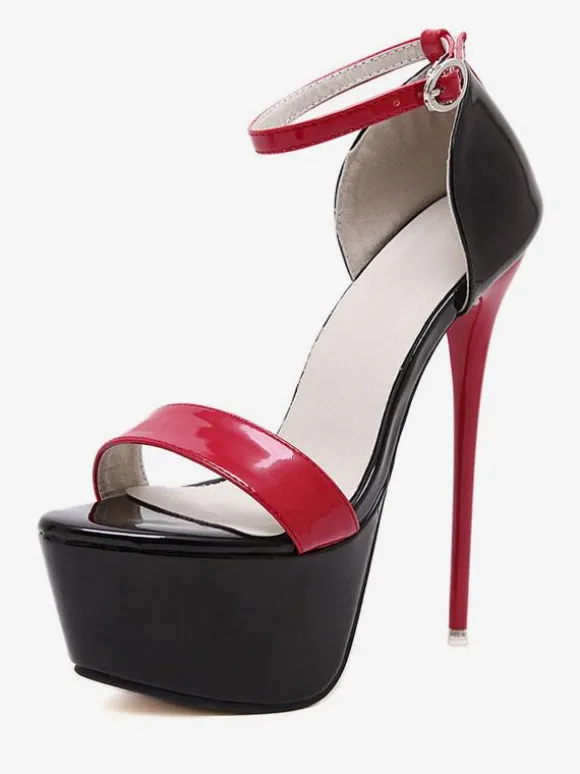 Sandales femme noir talon haut plateforme boucle métal réglable