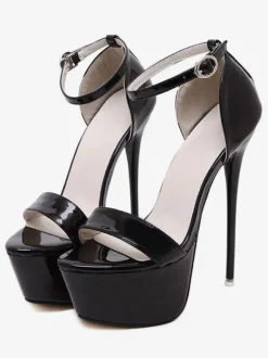 Sandales femme noir talon haut plateforme boucle métal réglable