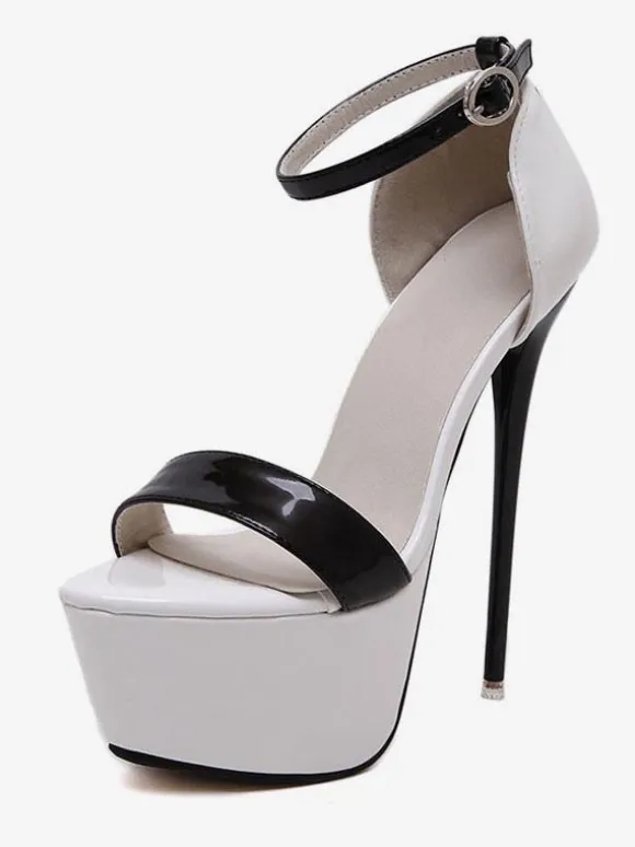 Sandales femme noir talon haut plateforme boucle métal réglable
