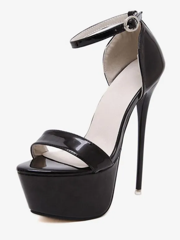 Sandales femme noir talon haut plateforme boucle métal réglable