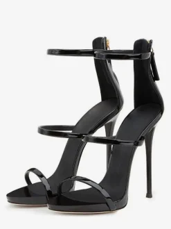 Sandales femme noir vernis à talon haut en cuir synthétique