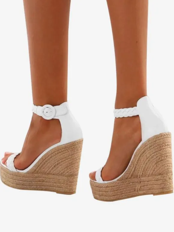 Sandales femme semelle compensé avec boucle sandales blanches