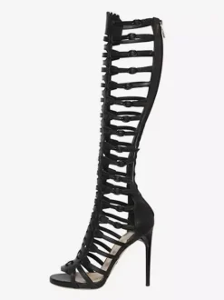 Sandales gladiateur noires à talons hauts et bout ouvert avec boucle