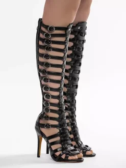 Sandales gladiateur noires à talons hauts et bout ouvert avec boucle