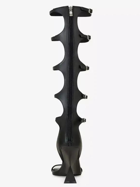 Sandales gladiateur noires à bout ouvert et boucle à lanières et talon compensé
