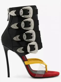 Sandales gladiateur pour femmes tongs strass boucle talons hauts