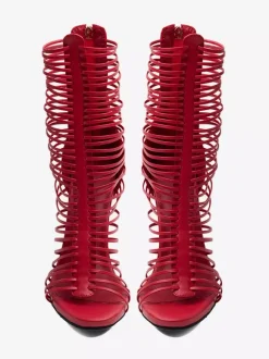 Sandales gladiateur rouges pour femmes sandales à talons hauts à bout ouvert et brides