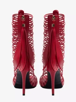 Sandales gladiateur rouges pour femmes sandales à talons hauts à bout ouvert et brides