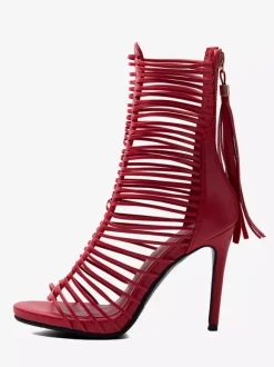 Sandales gladiateur rouges pour femmes sandales à talons hauts à bout ouvert et brides