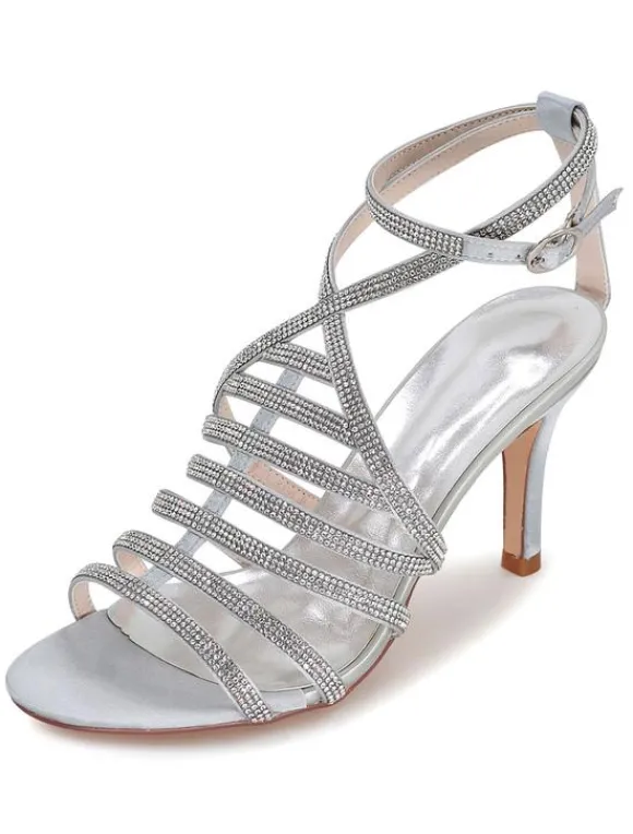 Sandales gladiateurs de mariée brillantes talon haut Chaussures de mariée