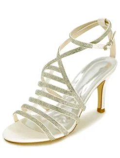 Sandales gladiateurs de mariée brillantes talon haut Chaussures de mariée