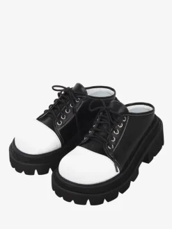Sandales gothiques Lolita à bout rond en cuir PU Chaussures Compensées d'été Lolita noires Steam Punk