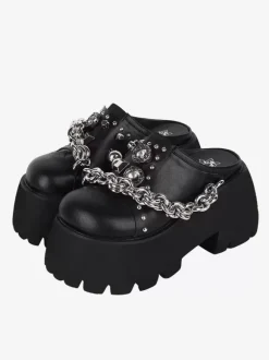 Sandales gothiques Lolita avec 艙illets noirs chaussures d'été en cuir PU métallisé à bout rond