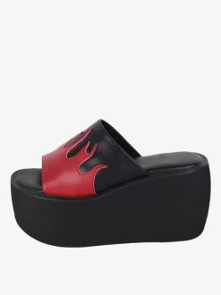 Sandales gothiques Lolita Rivets Bout ouvert Bloc de couleur Cuir PU Chaussures d'été Lolita noires