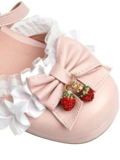 Sandales Lolita douces arcs bout rond talon épais en cuir PU rose Lolita été bride à la cheville talons