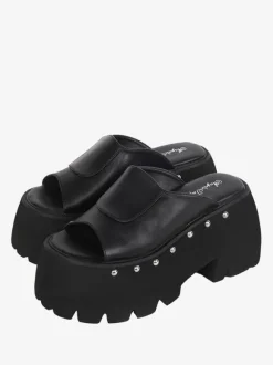 Sandales Lolita Gothiques Rivets Bout Rond En Cuir PU Chaussures D'été Lolita Noires