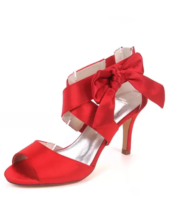Sandales mariée blanche en satin talon haut chaussures de mariée