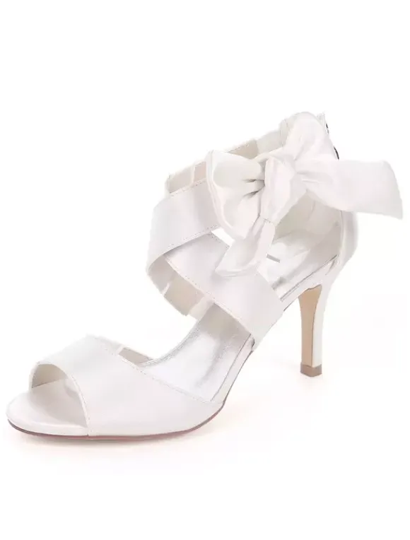 Sandales mariée blanche en satin talon haut chaussures de mariée