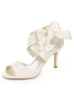Sandales mariée blanche en satin talon haut chaussures de mariée