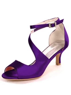 Sandales mariée bout ouvert talon mi-bas en satin Chaussures de mariée