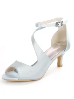 Sandales mariée bout ouvert talon mi-bas en satin Chaussures de mariée