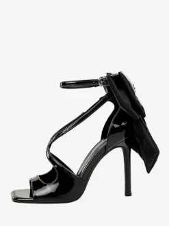 Sandales noires à talons aiguilles bout ouvert n艙ud chaussures à talons aiguilles