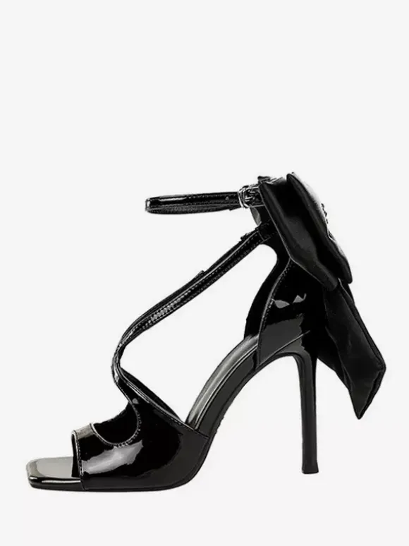 Sandales noires à talons aiguilles bout ouvert n艙ud chaussures à talons aiguilles
