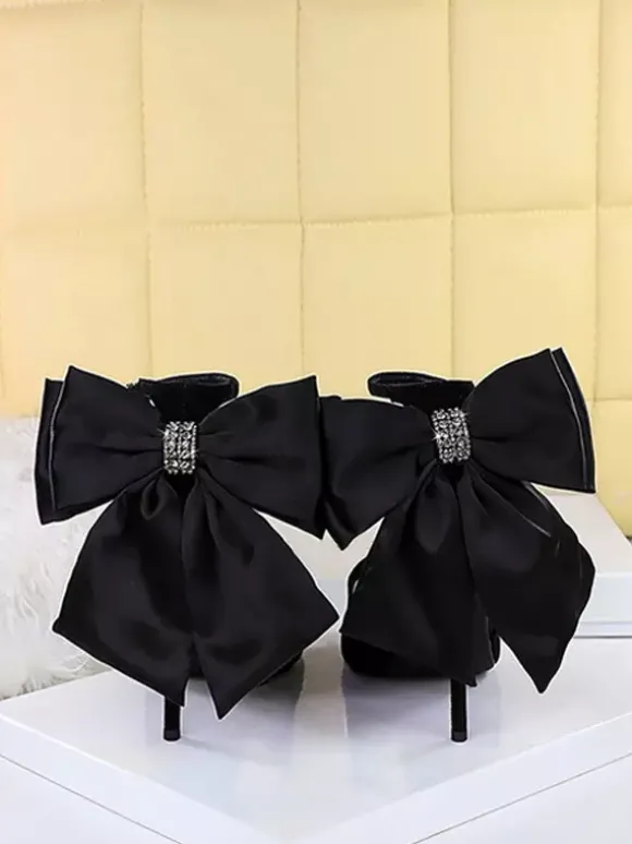 Sandales noires à talons aiguilles bout ouvert n艙ud chaussures à talons aiguilles