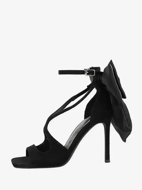 Sandales noires à talons aiguilles bout ouvert n艙ud chaussures à talons aiguilles