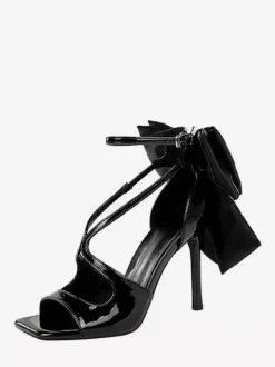 Sandales noires à talons aiguilles bout ouvert n艙ud chaussures à talons aiguilles